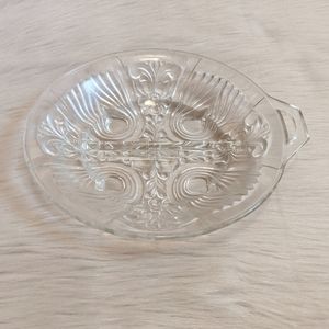 Vintage etched glass round divided dish